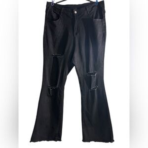 SHEIN Black Wide Leg Distressed Jeans